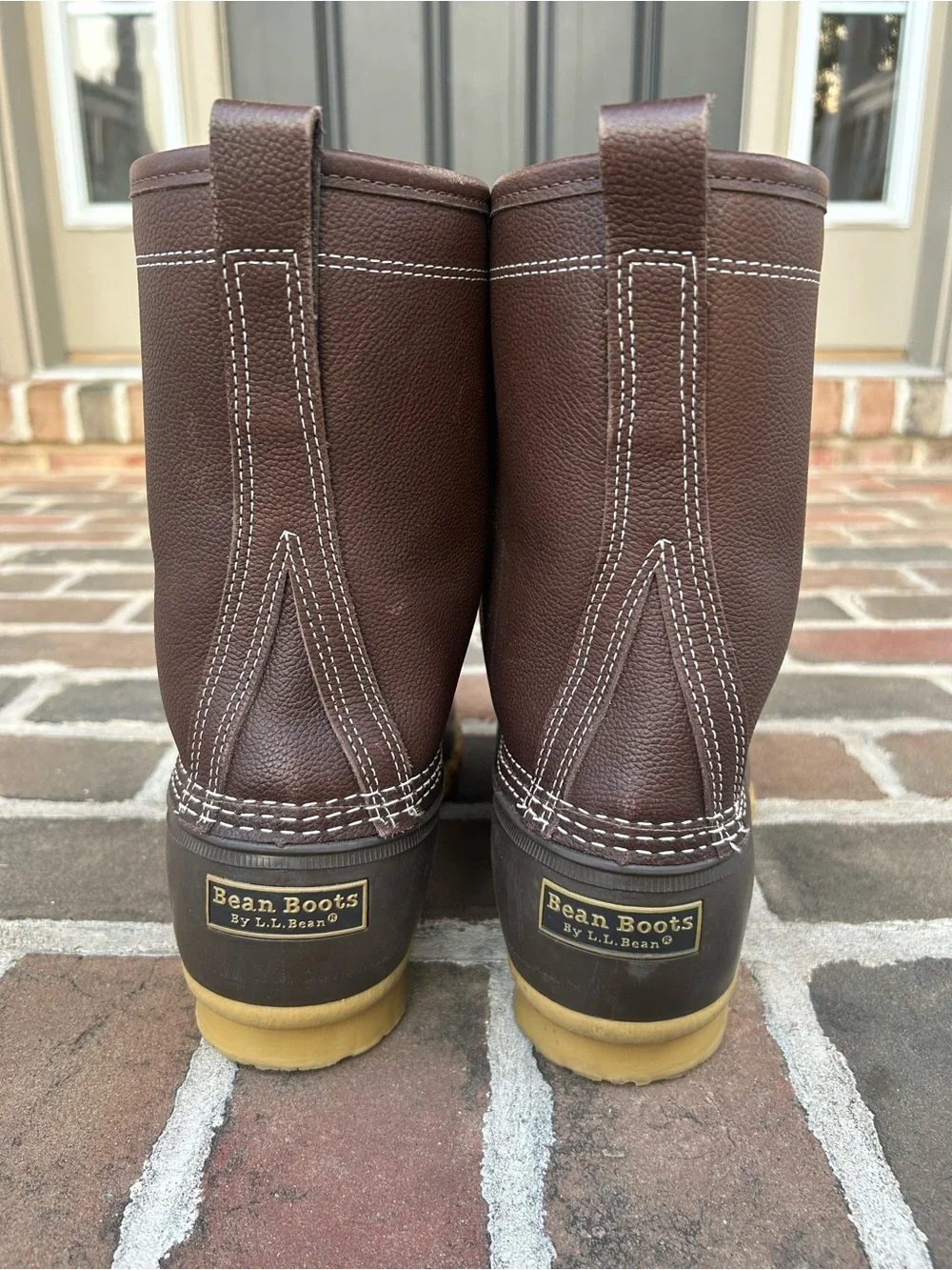 LL Bean 10” Brown Leather Lace-Up Duck Boots Shearling Lined Mens 13 Wide
